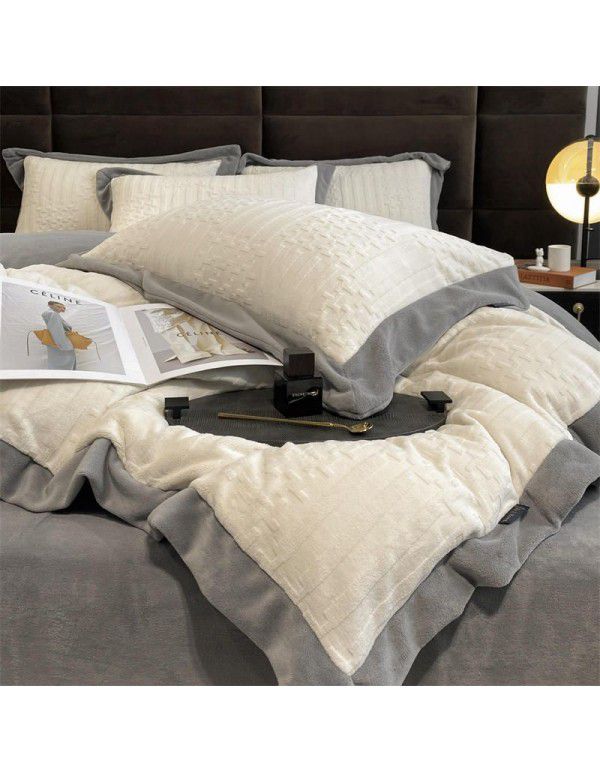 Winter thickened coral fleece milk fleece four piece set double faced Plush quilt cover sheet flannel bedding package mail 