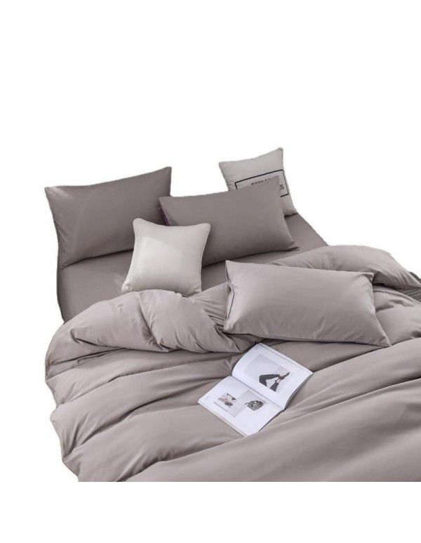 Nordic new ins super soft matte bedding fitted sheet four piece set plain color double combed home textile solid color three piece set 