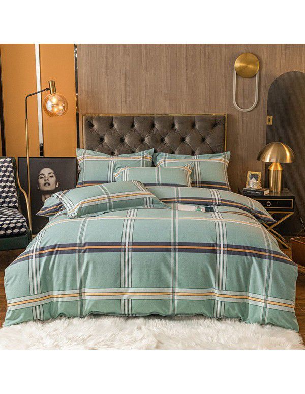 Cotton four piece set high quality ground wool cotton four piece set bedding sheet quilt cover 1.8 double bed four piece set 