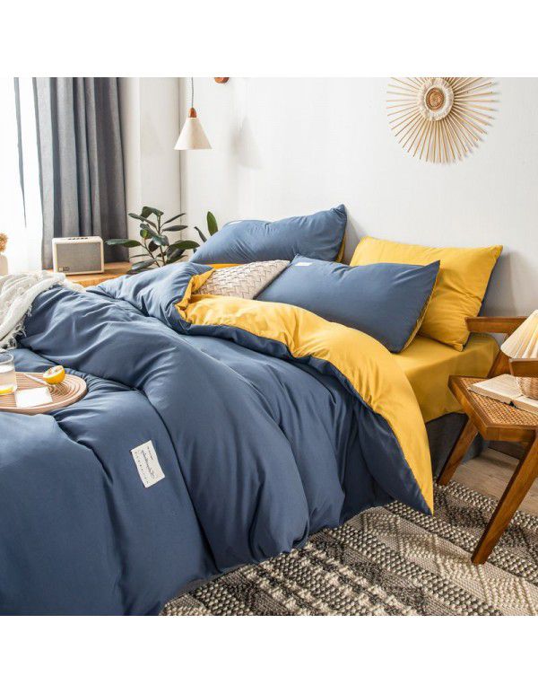 The manufacturer directly sells solid color double combed pure cotton four piece cover, skin friendly soft bed sheet, quilt cover and three piece bedding 
