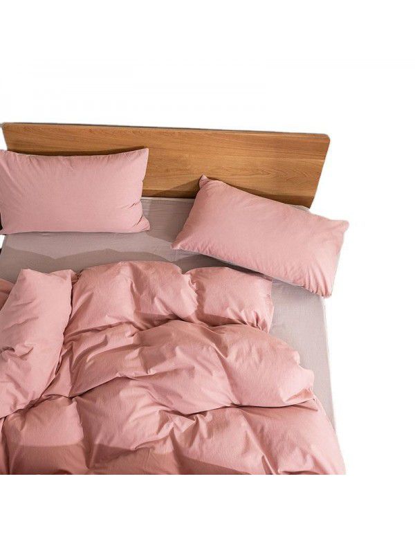 New products in autumn and winter 2020 all cotton washed cotton three / four piece set of pure cotton simple bed products quilt cover bed sheet set leather powder 