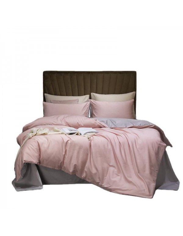 Wanghong home stay 60 thread count Satin cotton bedding hotel Nordic nude sleeping solid color long staple cotton four piece set 