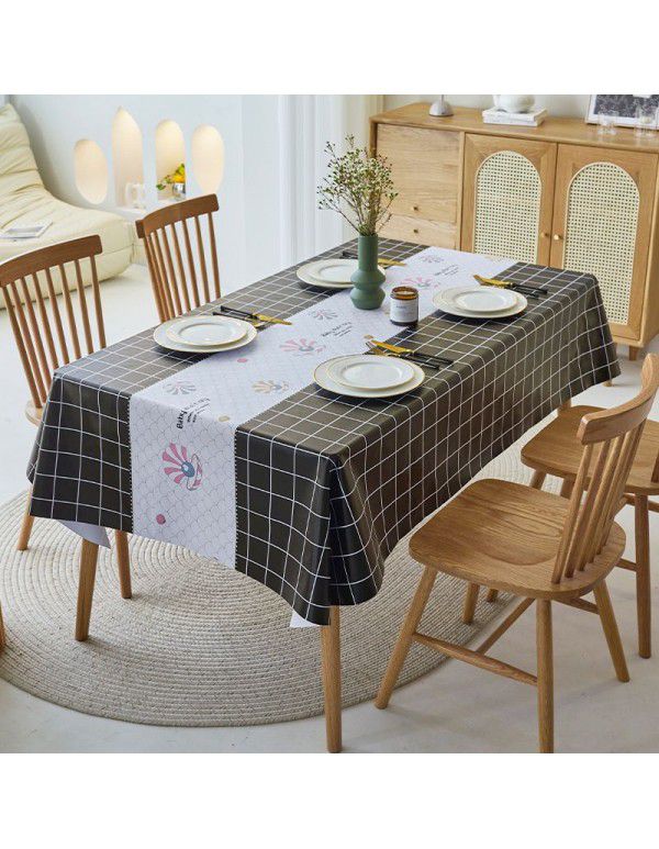 Simple dining table cloth, waterproof, oil proof, hot proof, wash free pvc household tea table cloth, rectangular student ins desk mat