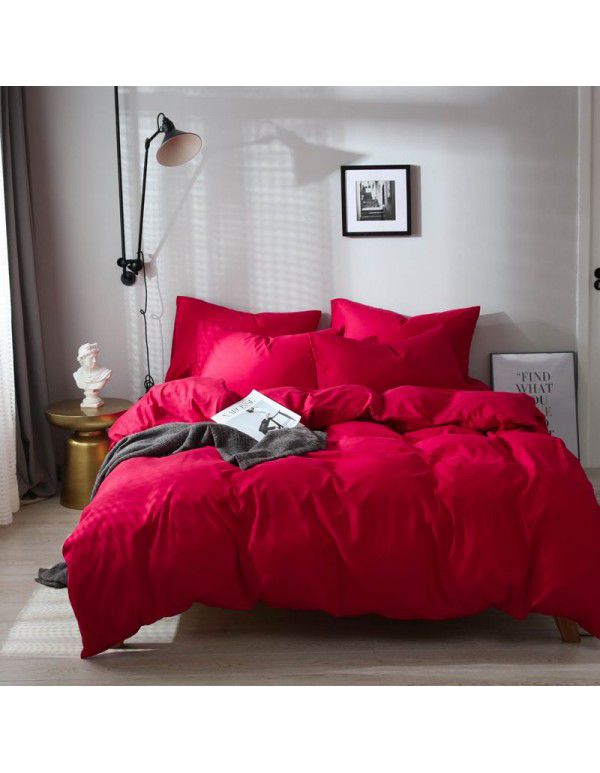 Aifeiyang manufacturer direct selling Nordic simple home textile bright red bedding four piece set solid color three piece set 