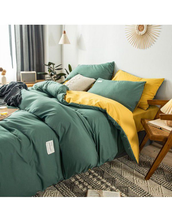 The manufacturer directly sells solid color double combed pure cotton four piece cover, skin friendly soft bed sheet, quilt cover and three piece bedding 