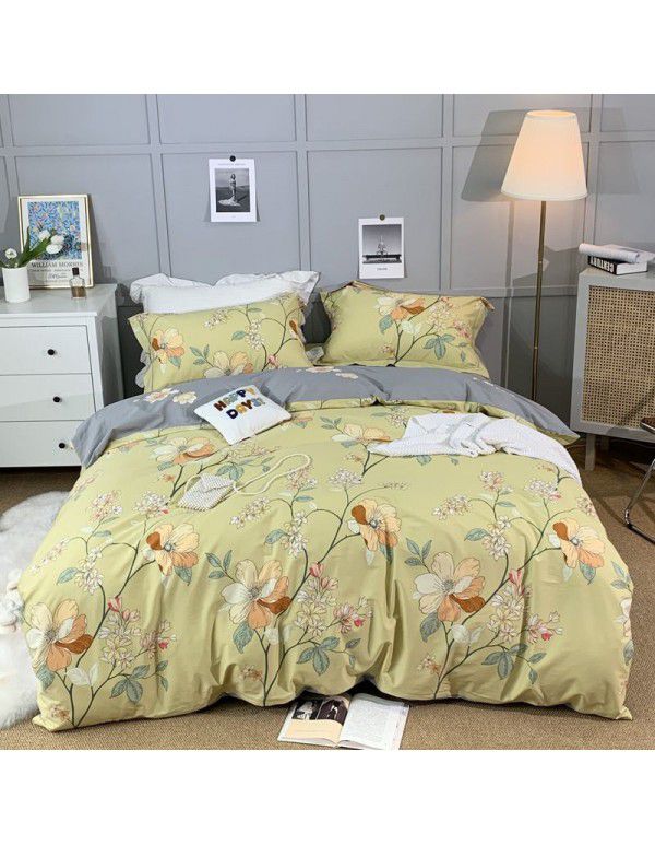 All season cotton fitted sheet Multi specification 4-piece set Reactive printing pastoral set 3-piece bedding