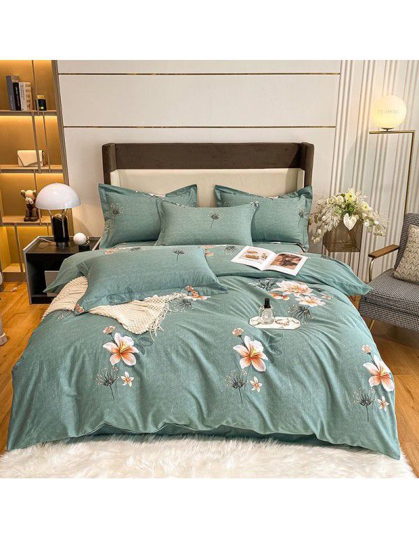 Cotton four piece set high quality ground wool cotton four piece set bedding sheet quilt cover 1.8 double bed four piece set 