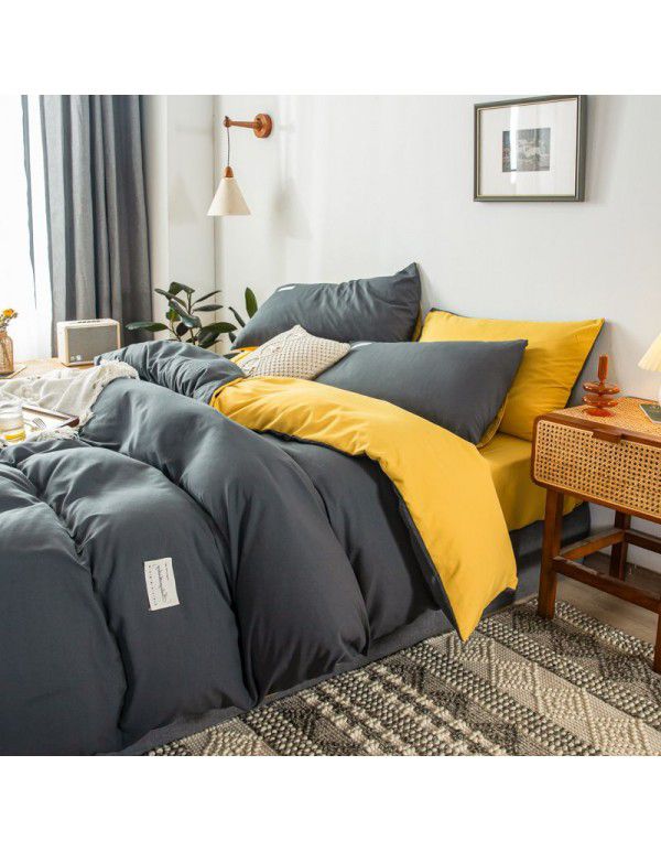 The manufacturer directly sells solid color double combed pure cotton four piece cover, skin friendly soft bed sheet, quilt cover and three piece bedding 