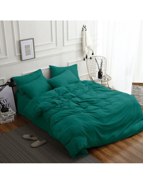 Manufacturer direct selling autumn and winter New Nordic bedding four piece set purple home textile quilt cover solid color student three piece set 