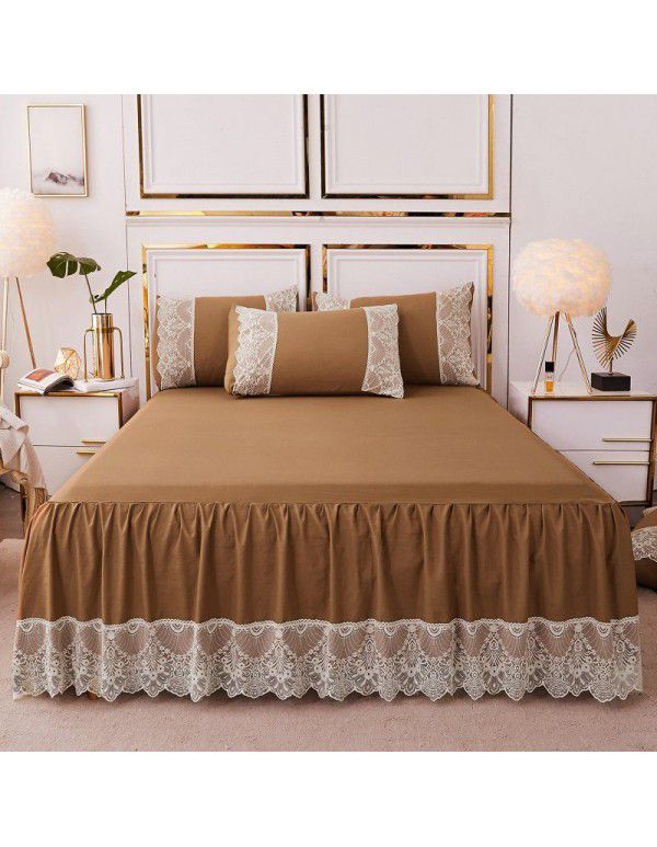Wholesale 1.5m solid color simple washed cotton bed skirt single bedspread bedding lace bedspread bed cover