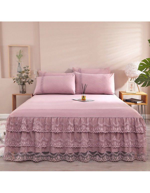 Wholesale 1.5m solid color simple washed cotton bed skirt single bedspread bedding lace bedspread bed cover
