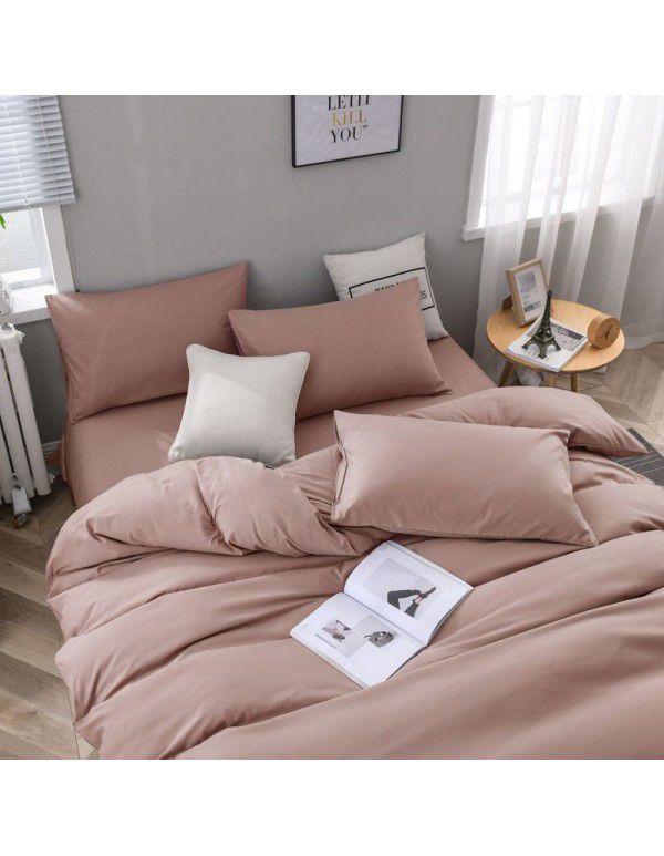 Manufacturer direct selling autumn and winter New Nordic bedding four piece set purple home textile quilt cover solid color student three piece set 