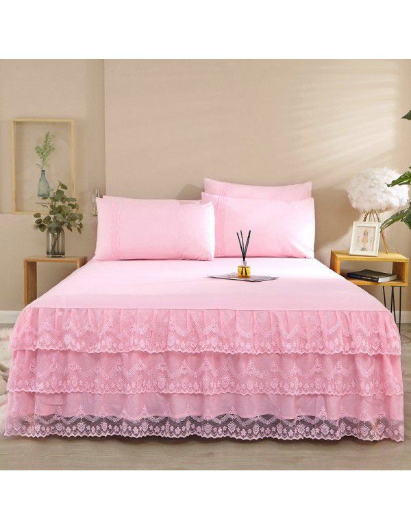 Wholesale 1.5m solid color simple washed cotton bed skirt single bedspread bedding lace bedspread bed cover