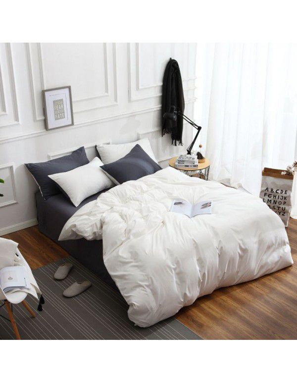 Manufacturer direct selling autumn and winter New Nordic bedding four piece set purple home textile quilt cover solid color student three piece set 