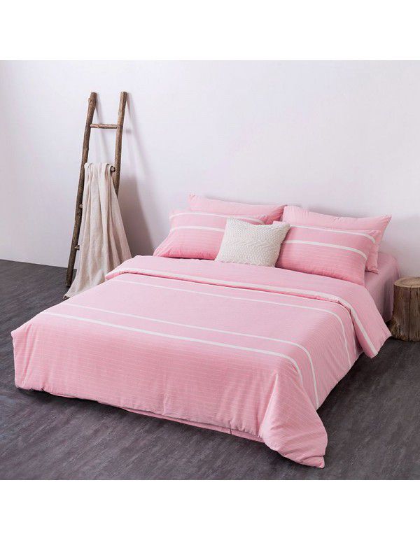 All cotton non printing washed cotton four piece set good quality pure cotton quilt cover sheet fitted sheet Home Stay Hotel Japanese bedding 