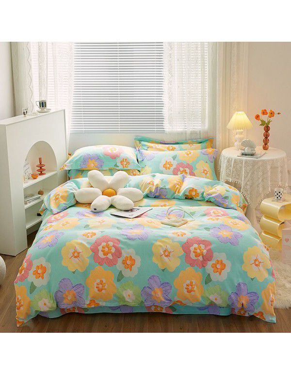 Cotton four piece set high quality ground wool cotton four piece set bedding sheet quilt cover 1.8 double bed four piece set 