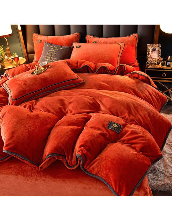 Winter thickened milk velvet bed four piece set warm double-sided velvet Flannel Sheet quilt cover four piece set wholesale 