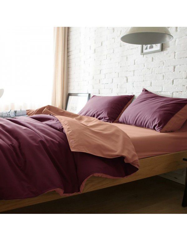 Manufacturer direct selling autumn and winter New Nordic bedding four piece set purple home textile quilt cover solid color student three piece set 