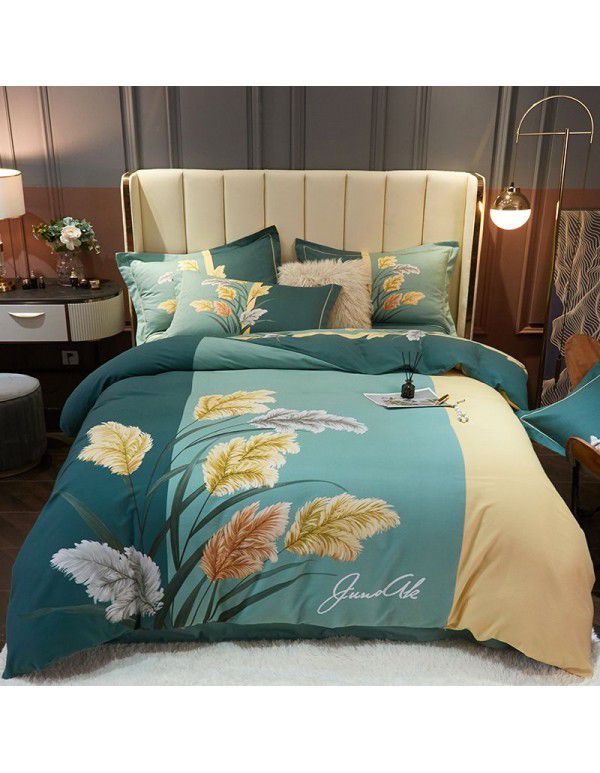 Thickened ground cotton four piece set 100 cotton bedding autumn and winter quilt cover bed sheet three piece set 4 