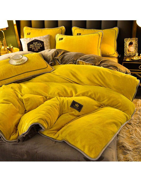 Winter thickened milk velvet bed four piece set warm double-sided velvet Flannel Sheet quilt cover four piece set wholesale 