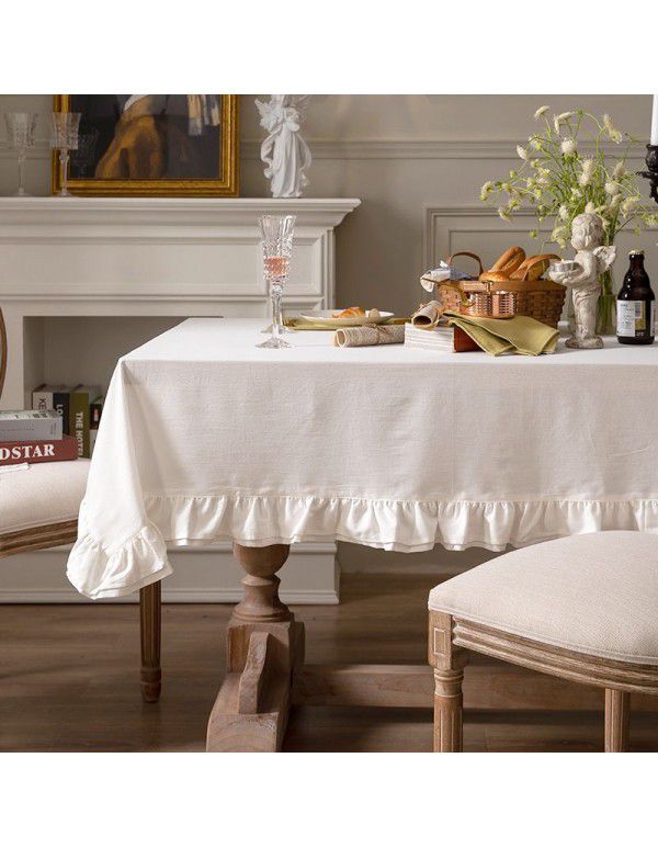 French retro white tablecloth American ins small fresh rectangular table cloth art household living room tea table cloth 