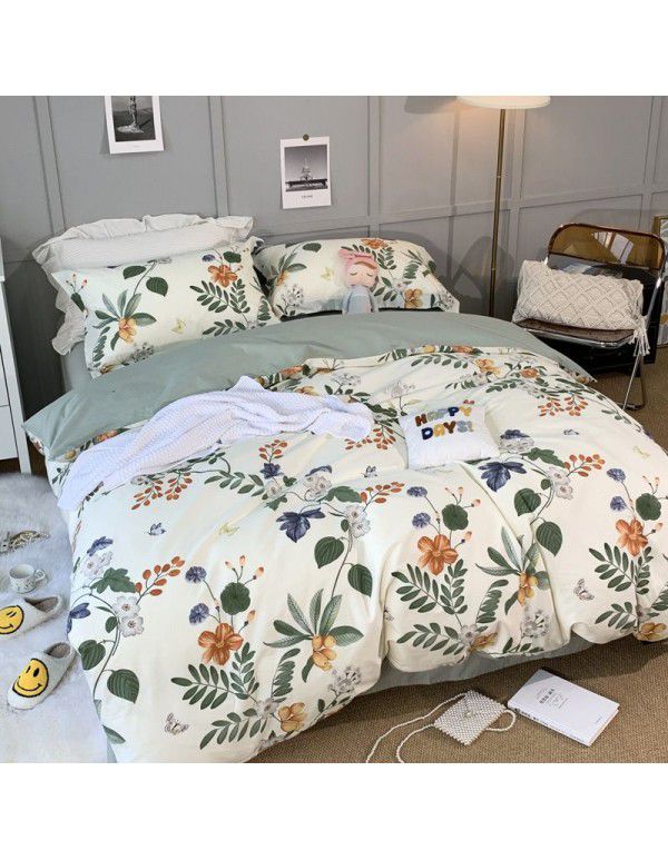 All season cotton fitted sheet Multi specification 4-piece set Reactive printing pastoral set 3-piece bedding