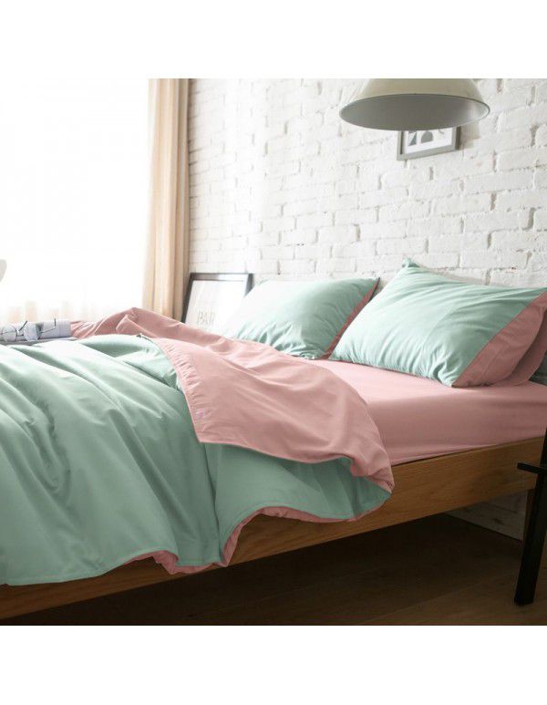 Manufacturer direct selling autumn and winter New Nordic bedding four piece set purple home textile quilt cover solid color student three piece set 