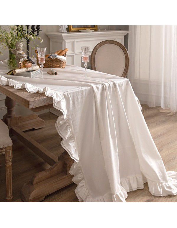 French retro white tablecloth American ins small fresh rectangular table cloth art household living room tea table cloth 