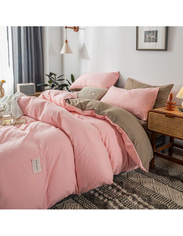 The manufacturer directly sells solid color double combed pure cotton four piece cover, skin friendly soft bed sheet, quilt cover and three piece bedding 