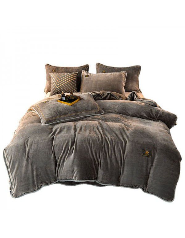 Winter thickened milk velvet bed four piece set warm double-sided velvet Flannel Sheet quilt cover four piece set wholesale 