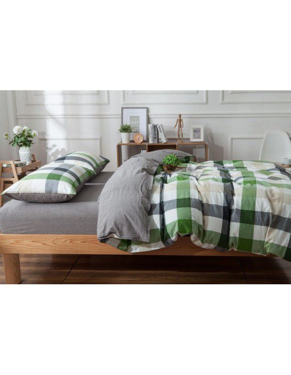 Four piece set of all cotton, pure cotton, Japanese washed cotton bedding, autumn net red quilt cover bed, single dormitory, three piece set 