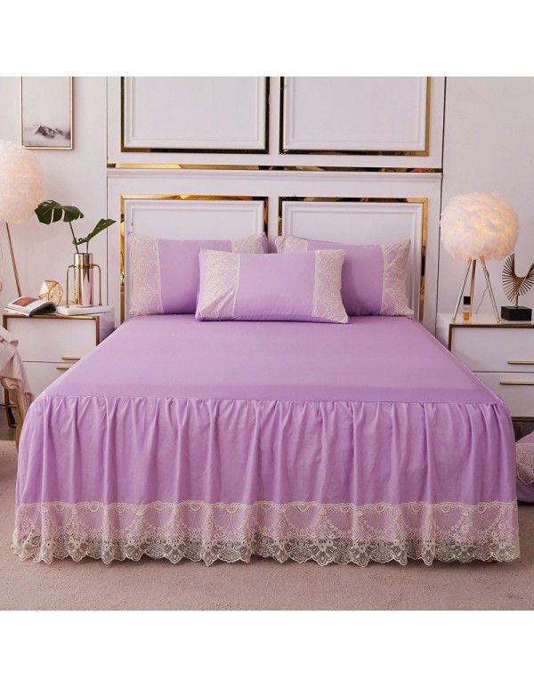 Wholesale 1.5m solid color simple washed cotton bed skirt single bedspread bedding lace bedspread bed cover