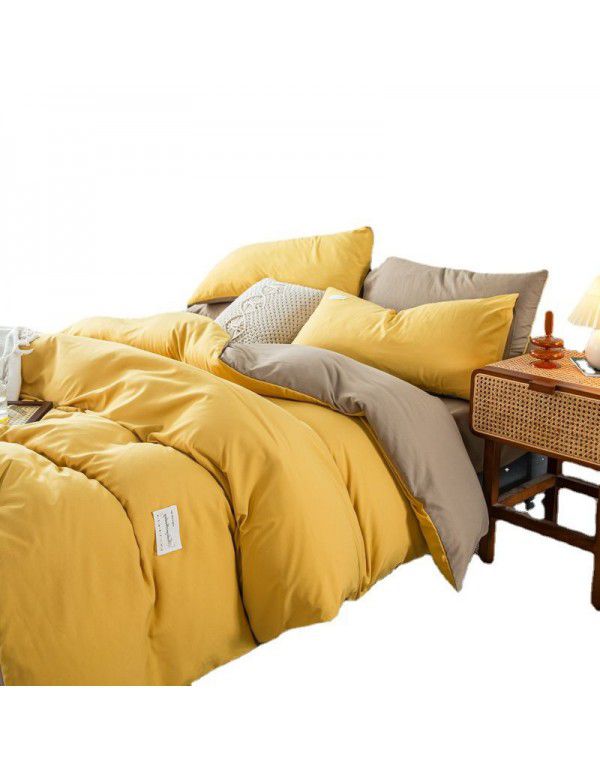 The manufacturer directly sells solid color double combed pure cotton four piece cover, skin friendly soft bed sheet, quilt cover and three piece bedding 