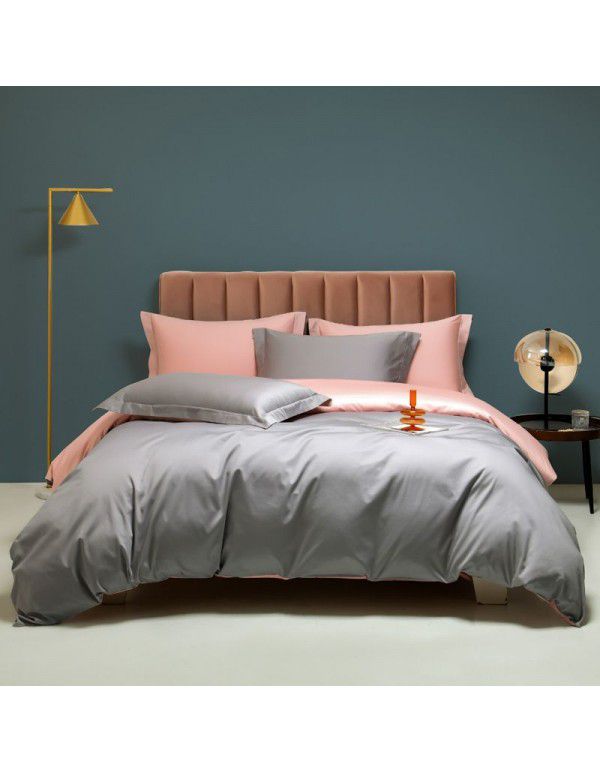 Class A European Luxury Spring and Autumn 100 Thread Count Xinjiang Long staple Cotton Satin 4-Piece Set 100 Flat Sheet and Quilt Cover 4