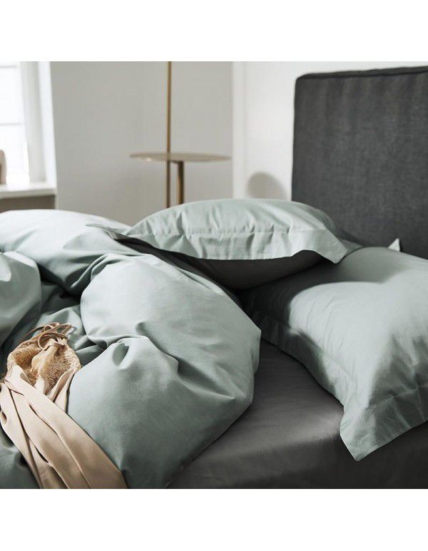 Simple 100 thread count horse cotton solid color four piece set pure cotton all cotton Hotel quilt cover light luxury naked sleeping Satin 1.8 bedding 