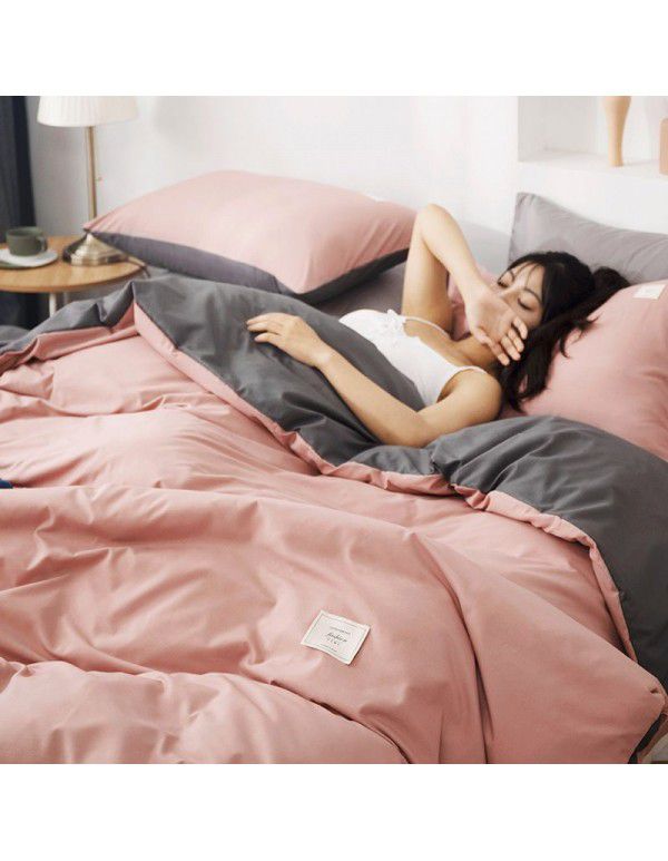 The manufacturer directly sells solid color double combed pure cotton four piece cover, skin friendly soft bed sheet, quilt cover and three piece bedding 