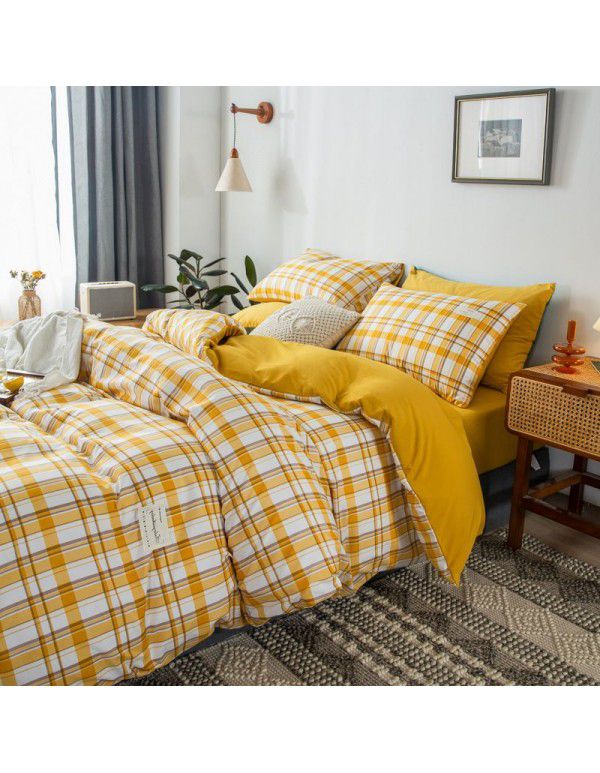The manufacturer directly sells solid color double combed pure cotton four piece cover, skin friendly soft bed sheet, quilt cover and three piece bedding 