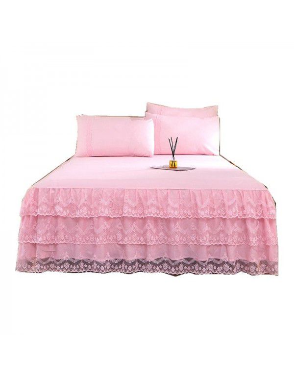 Wholesale 1.5m solid color simple washed cotton bed skirt single bedspread bedding lace bedspread bed cover
