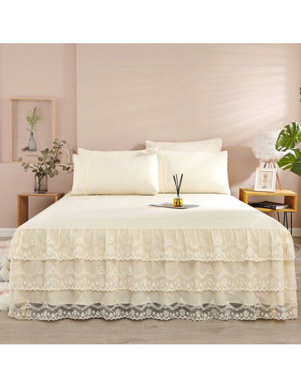 Wholesale 1.5m solid color simple washed cotton bed skirt single bedspread bedding lace bedspread bed cover