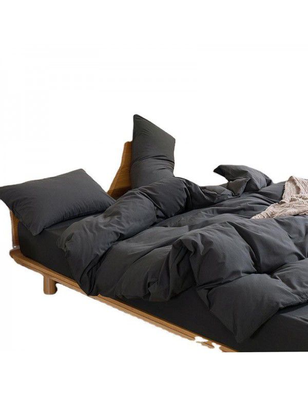 Nordic style four piece set all cotton yarn dyed washed cotton bed sheet quilt cover bedding dormitory three piece fitted sheet 