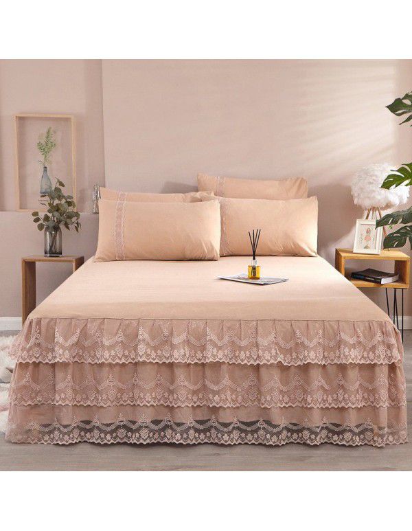Wholesale 1.5m solid color simple washed cotton bed skirt single bedspread bedding lace bedspread bed cover