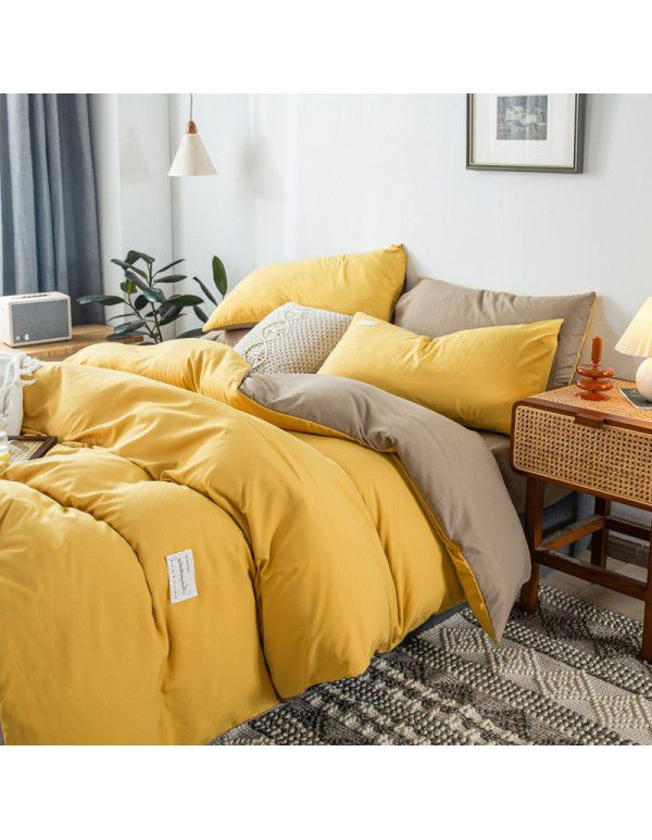 The manufacturer directly sells solid color double combed pure cotton four piece cover, skin friendly soft bed sheet, quilt cover and three piece bedding 