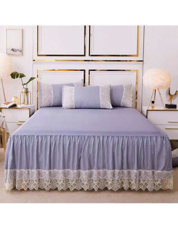Wholesale 1.5m solid color simple washed cotton bed skirt single bedspread bedding lace bedspread bed cover