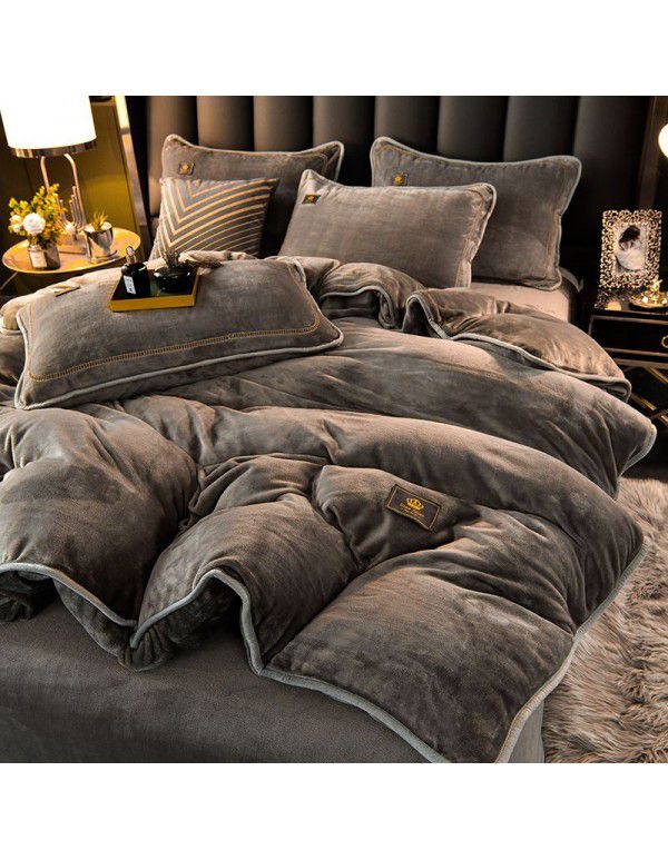 Winter thickened milk velvet bed four piece set warm double-sided velvet Flannel Sheet quilt cover four piece set wholesale 