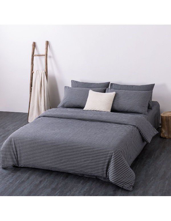 All cotton non printing washed cotton four piece set good quality pure cotton quilt cover sheet fitted sheet Home Stay Hotel Japanese bedding 