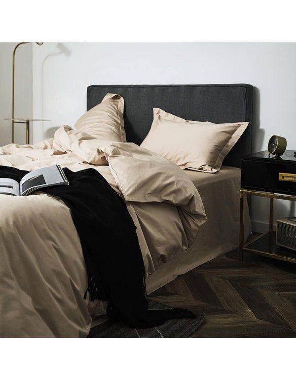 Simple 100 thread count horse cotton solid color four piece set pure cotton all cotton Hotel quilt cover light luxury naked sleeping Satin 1.8 bedding 