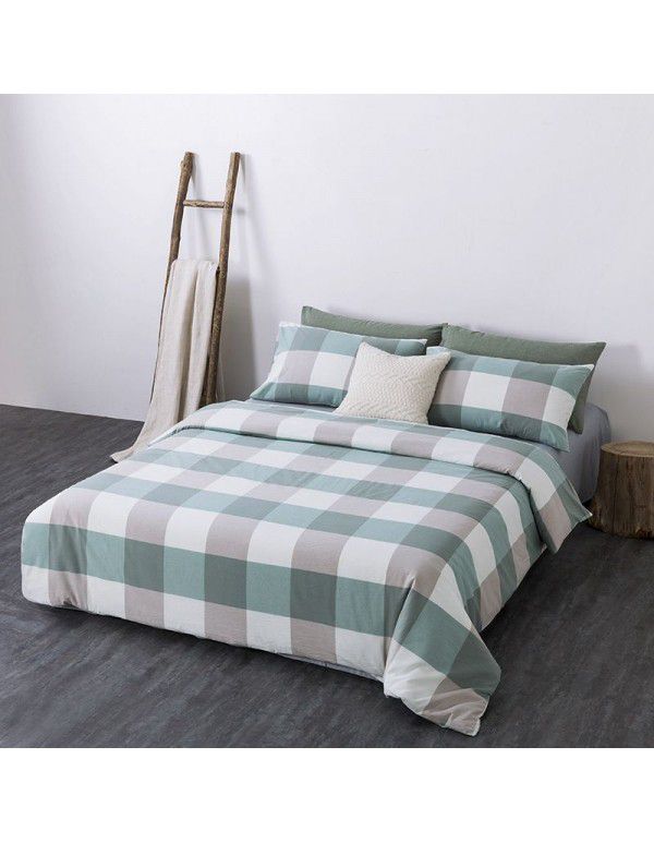 All cotton non printing washed cotton four piece set good quality pure cotton quilt cover sheet fitted sheet Home Stay Hotel Japanese bedding 