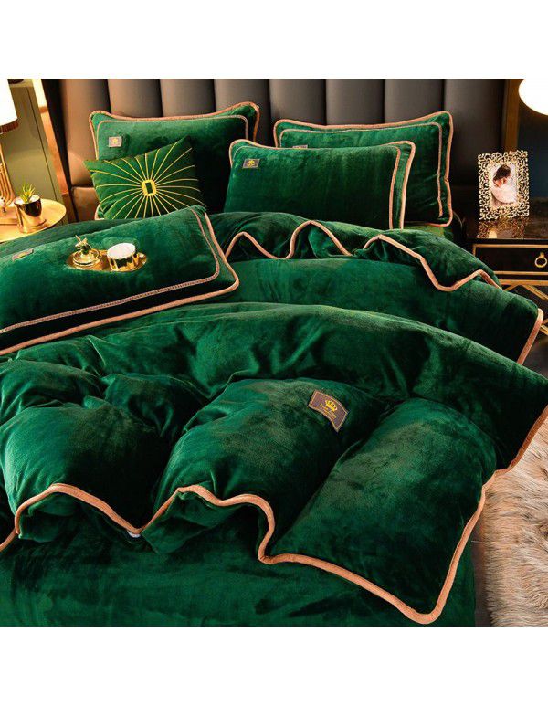 Winter thickened milk velvet bed four piece set warm double-sided velvet Flannel Sheet quilt cover four piece set wholesale 