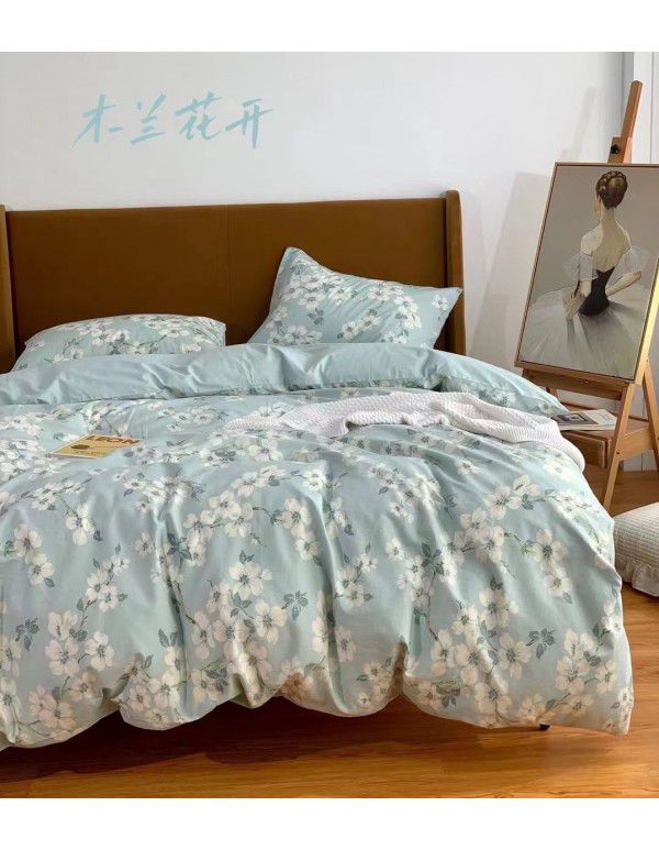 All season cotton fitted sheet Multi specification 4-piece set Reactive printing pastoral set 3-piece bedding