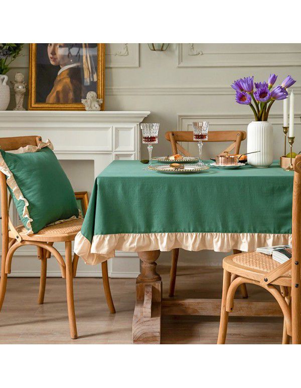 French retro white tablecloth American ins small fresh rectangular table cloth art household living room tea table cloth 